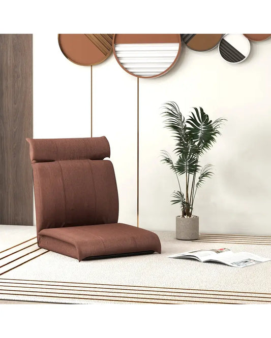 Folding Floor Chair with 14-Poistion Adjustable Backrest and 5-Position Adjustable Headrest-Brown - Brown - Floor Chairs