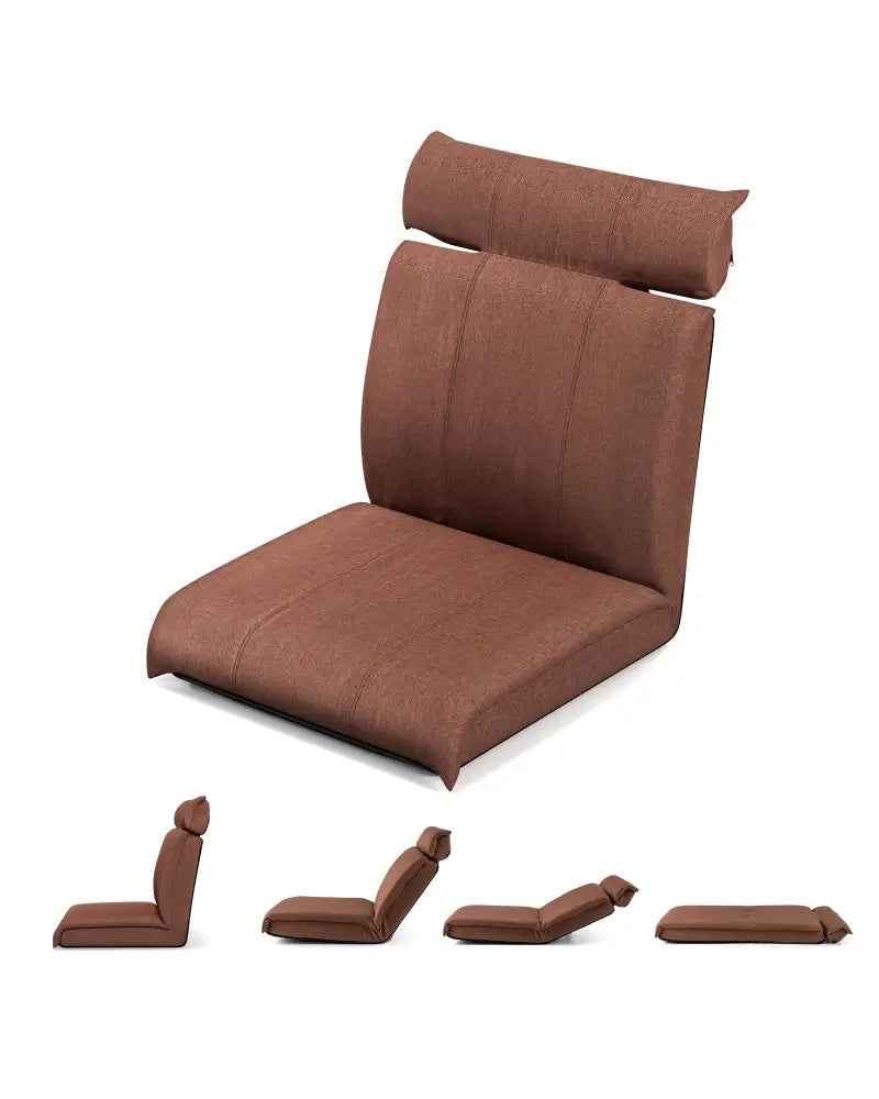 Folding Floor Chair with 14-Poistion Adjustable Backrest and 5-Position Adjustable Headrest-Brown - Brown - Floor Chairs