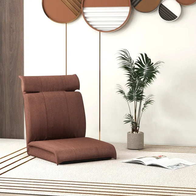Folding Floor Chair with 14-Poistion Adjustable Backrest and 5-Position Adjustable Headrest-Brown - Brown - Floor Chairs