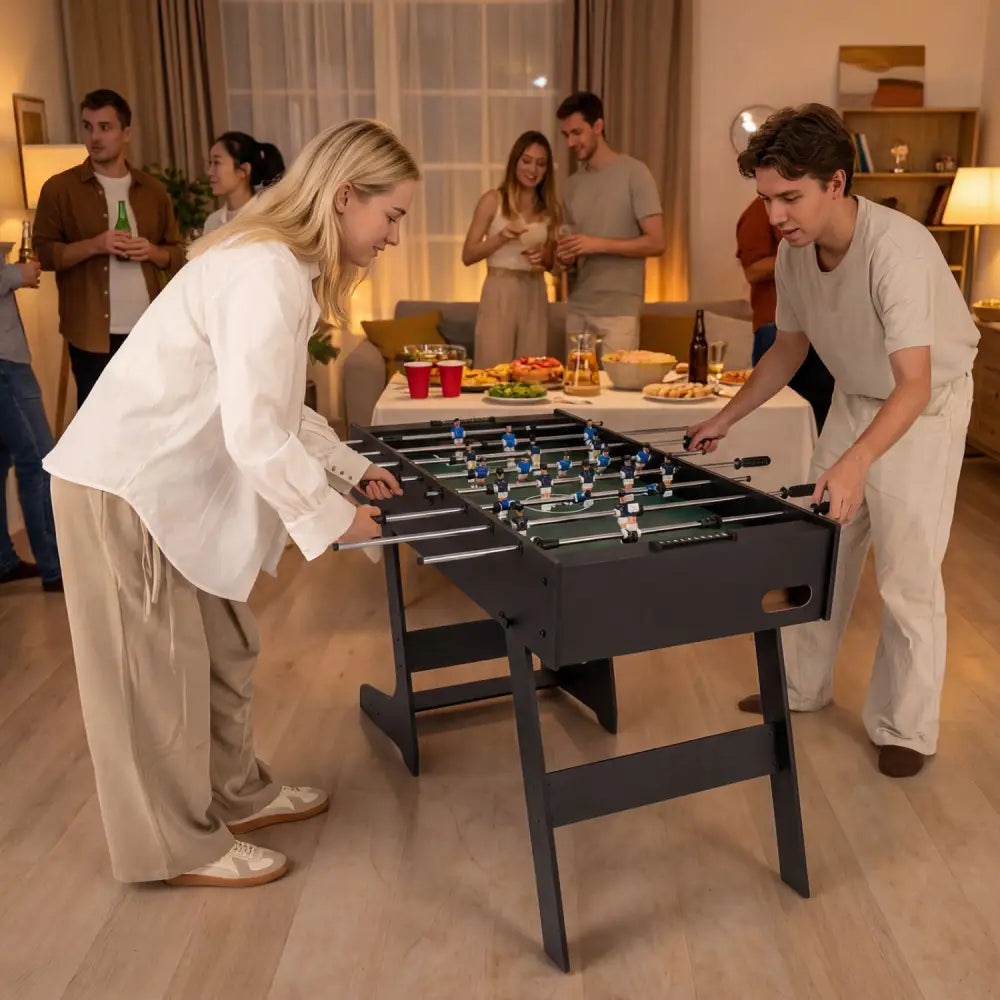 Folding Foosball Table 4ft x 2ft Competition-Sized Soccer Table with 2 Balls and Slide Scorers-Black - Black - Game Room