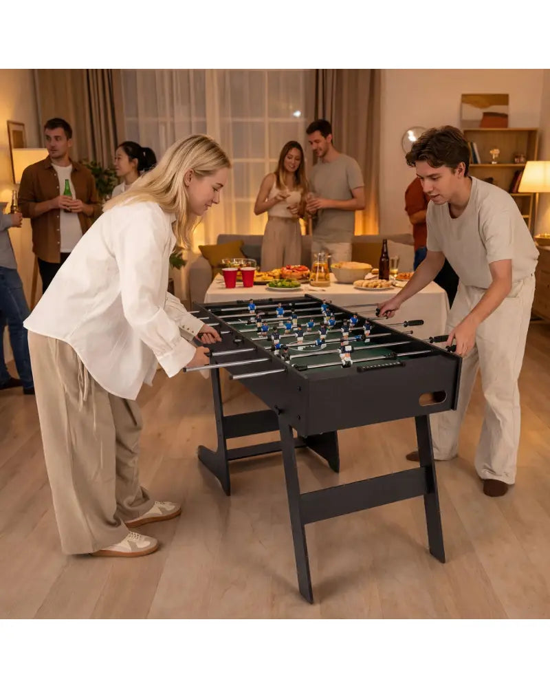 Folding Foosball Table 4ft x 2ft Competition-Sized Soccer Table with 2 Balls and Slide Scorers-Black - Black - Game Room