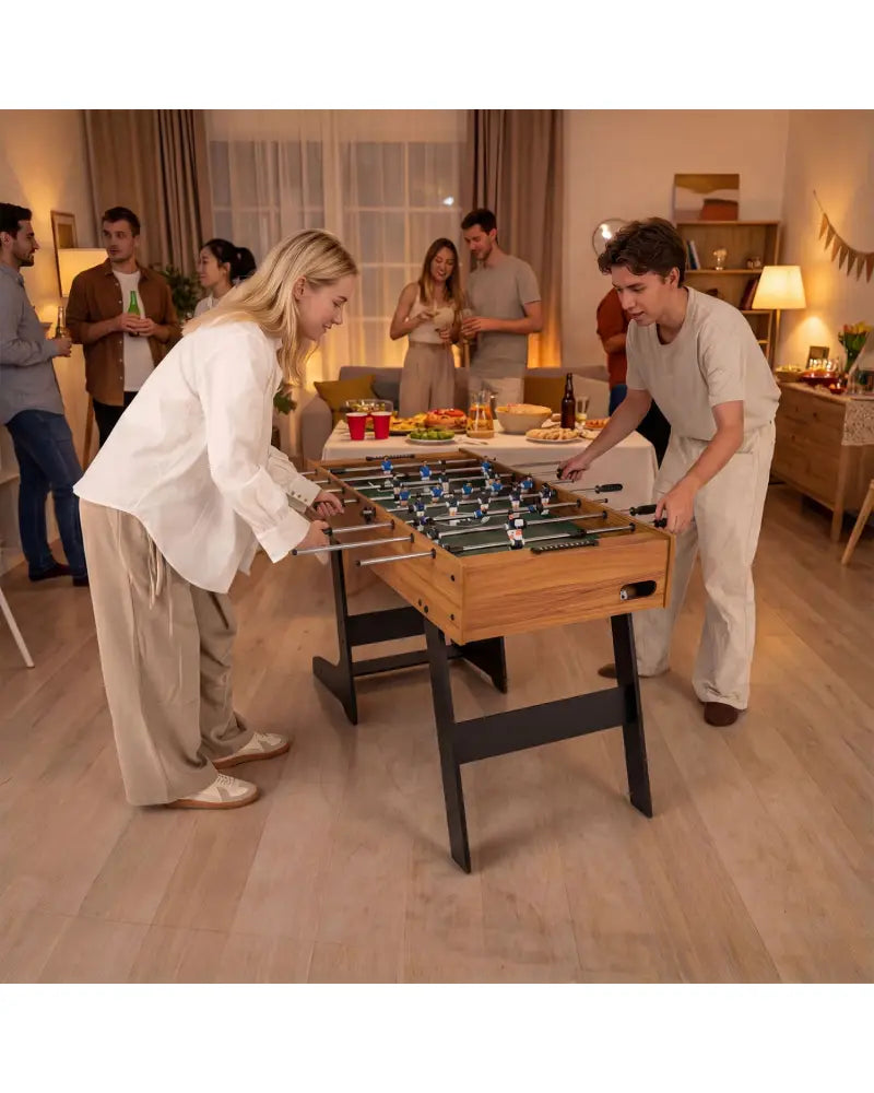 Folding Foosball Table 4ft x 2ft Competition-Sized Soccer Table with 2 Balls and Slide Scorers-Natural - Natural - Game