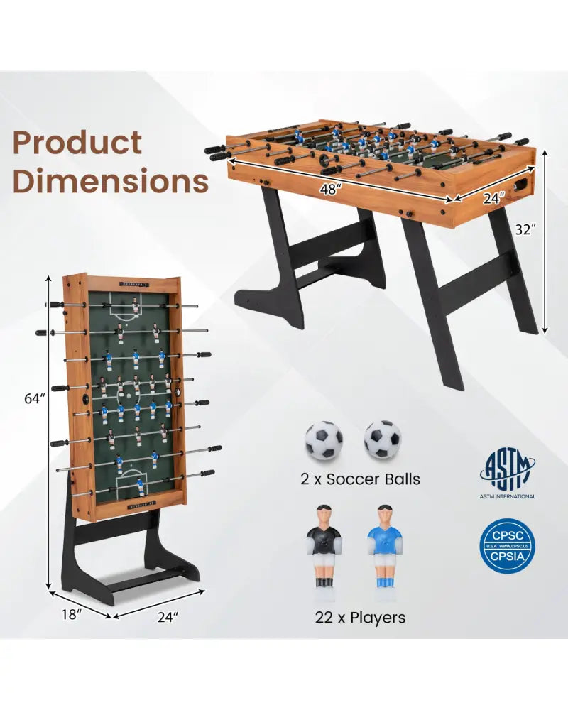 Folding Foosball Table 4ft x 2ft Competition-Sized Soccer Table with 2 Balls and Slide Scorers-Natural - Natural - Game