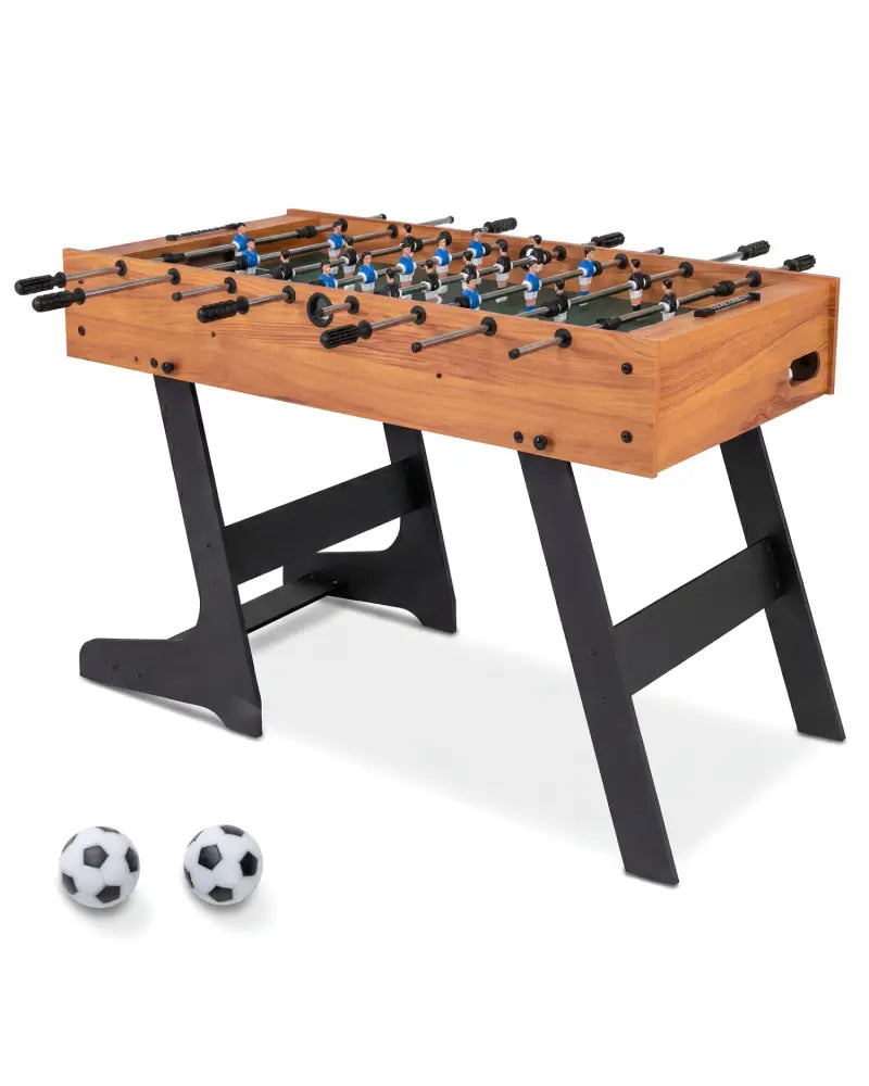 Folding Foosball Table 4ft x 2ft Competition-Sized Soccer Table with 2 Balls and Slide Scorers-Natural - Natural - Game