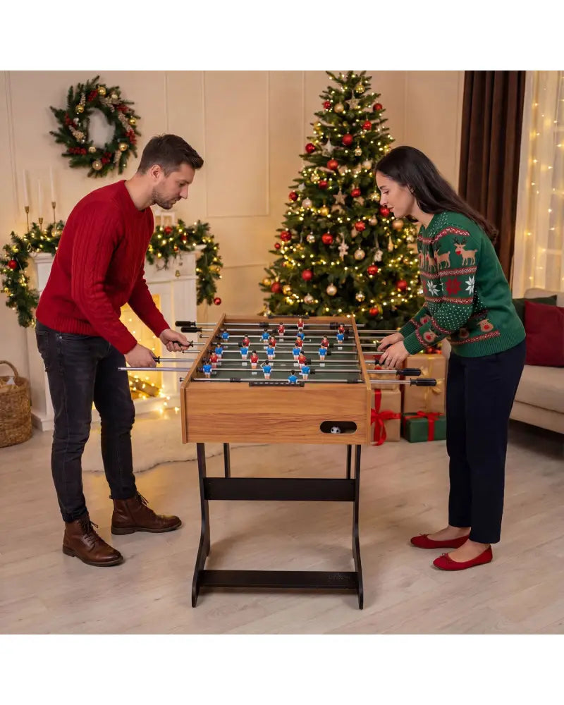 Folding Foosball Table 4ft x 2ft Competition-Sized Soccer Table with 2 Balls and Slide Scorers-Natural - Natural - Game