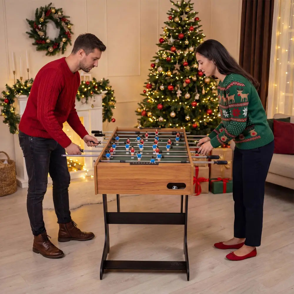 Folding Foosball Table 4ft x 2ft Competition-Sized Soccer Table with 2 Balls and Slide Scorers-Natural - Natural - Game