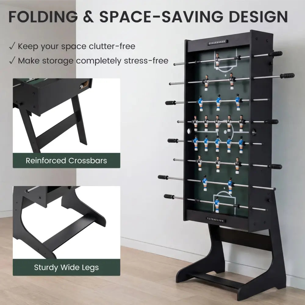 Folding Foosball Table 4ft x 2ft Competition-Sized Soccer Table with 2 Balls and Slide Scorers-Black - Black - Game Room