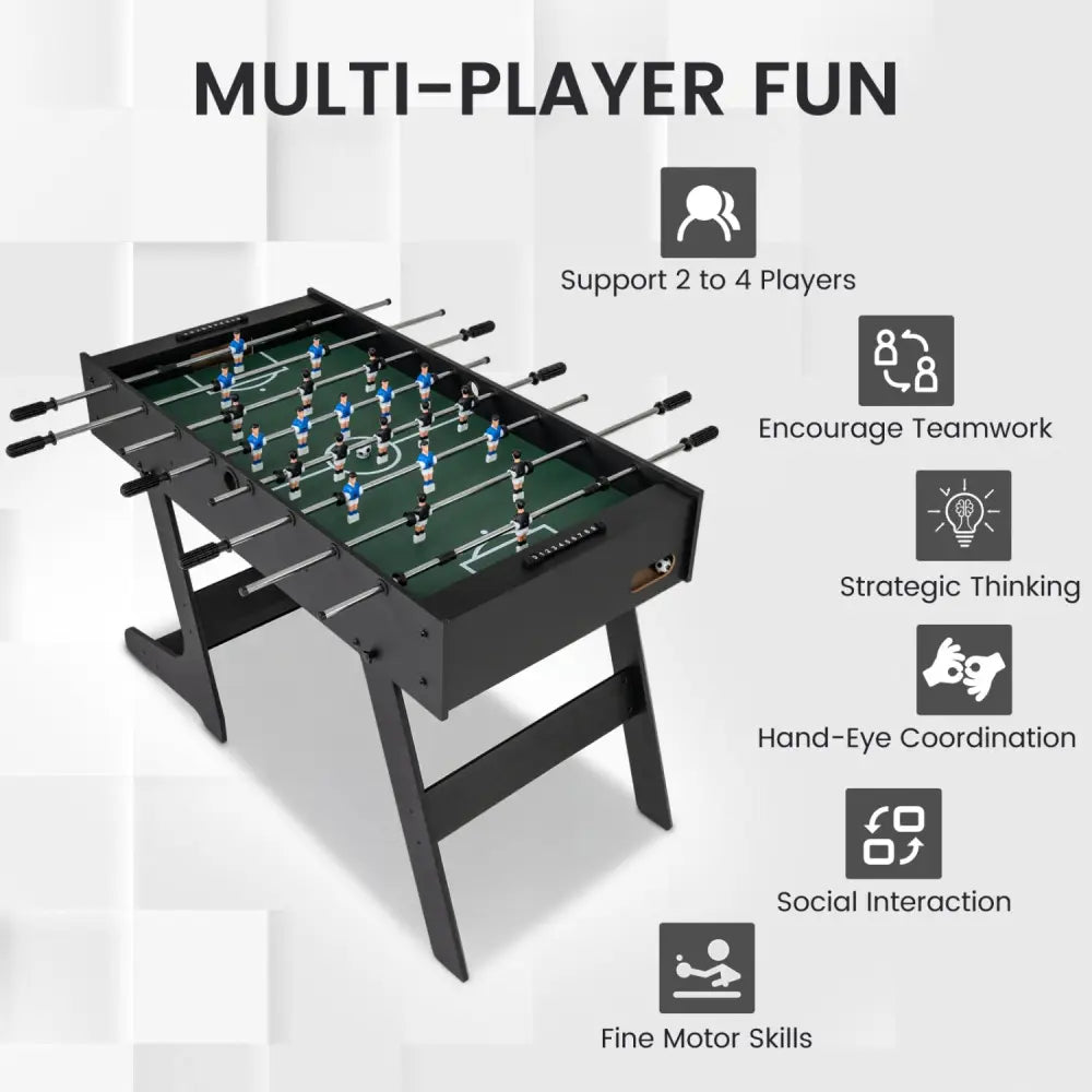 Folding Foosball Table 4ft x 2ft Competition-Sized Soccer Table with 2 Balls and Slide Scorers-Black - Black - Game Room