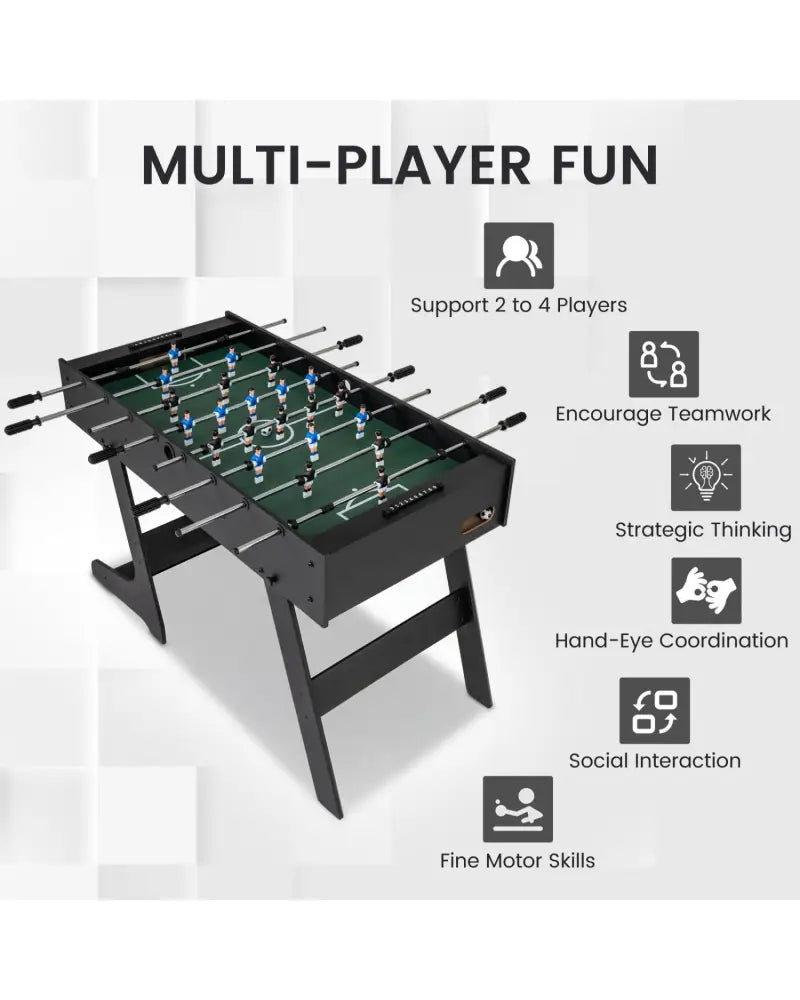 Folding Foosball Table 4ft x 2ft Competition-Sized Soccer Table with 2 Balls and Slide Scorers-Black - Black - Game Room