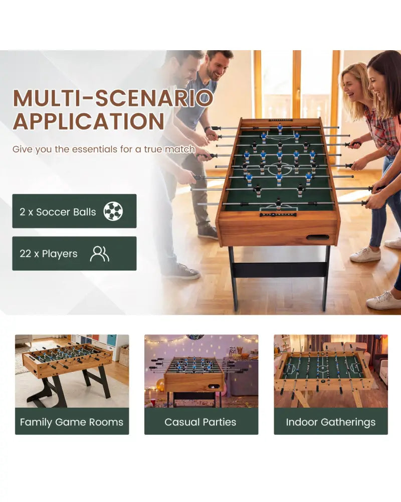 Folding Foosball Table 4ft x 2ft Competition-Sized Soccer Table with 2 Balls and Slide Scorers-Natural - Natural - Game