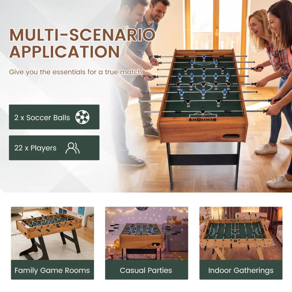 Folding Foosball Table 4ft x 2ft Competition-Sized Soccer Table with 2 Balls and Slide Scorers-Natural - Natural - Game