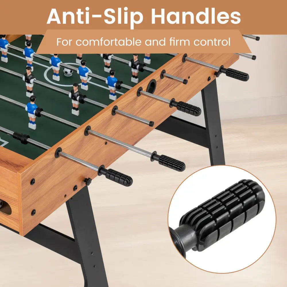 Folding Foosball Table 4ft x 2ft Competition-Sized Soccer Table with 2 Balls and Slide Scorers-Natural - Natural - Game