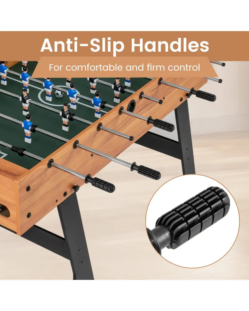 Folding Foosball Table 4ft x 2ft Competition-Sized Soccer Table with 2 Balls and Slide Scorers-Natural - Natural - Game