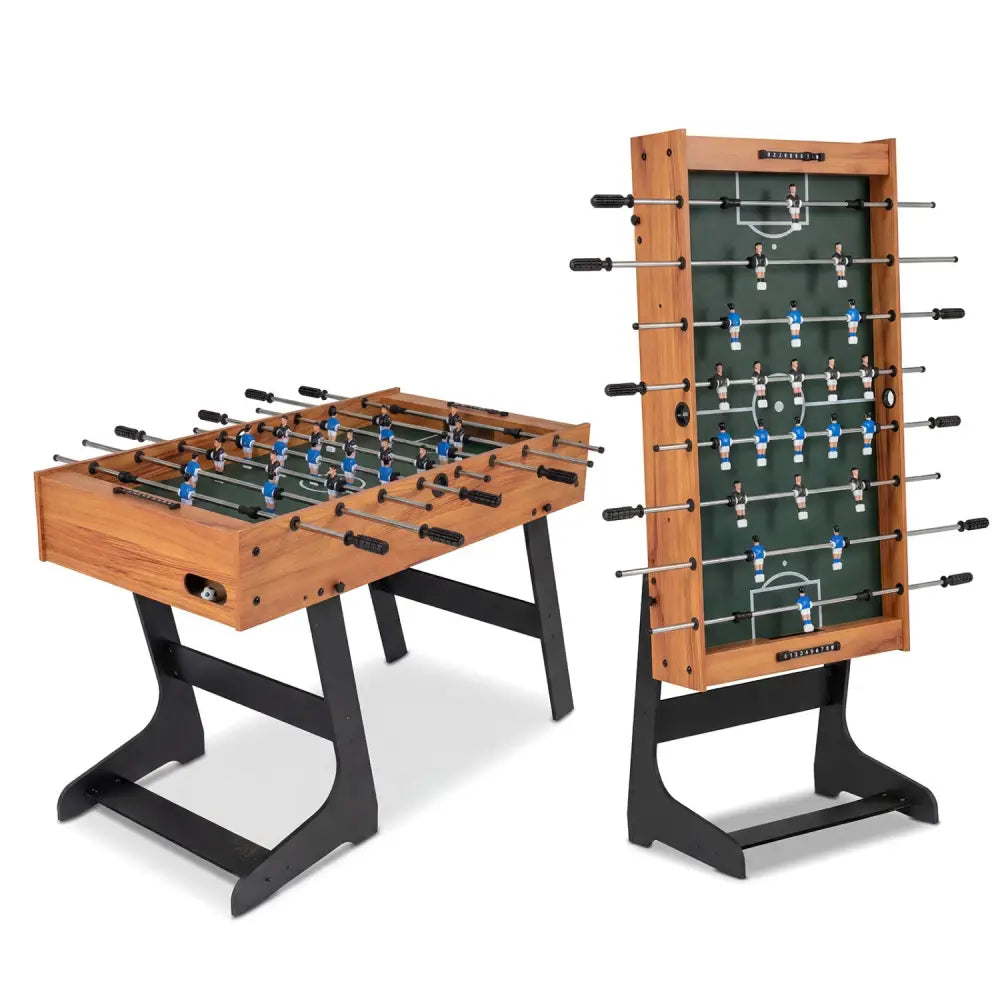 Folding Foosball Table 4ft x 2ft Competition-Sized Soccer Table with 2 Balls and Slide Scorers-Natural - Natural - Game