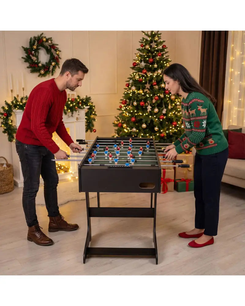 Folding Foosball Table 4ft x 2ft Competition-Sized Soccer Table with 2 Balls and Slide Scorers-Black - Black - Game Room