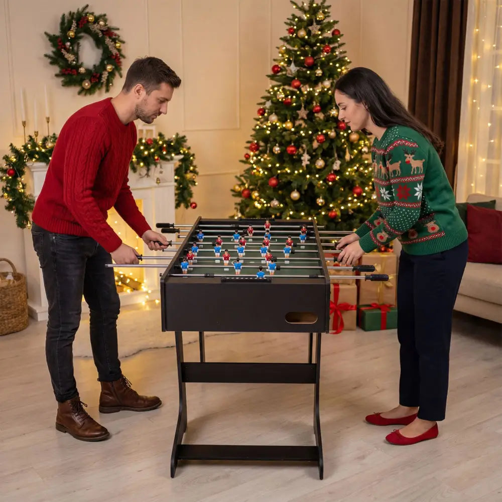 Folding Foosball Table 4ft x 2ft Competition-Sized Soccer Table with 2 Balls and Slide Scorers-Black - Black - Game Room
