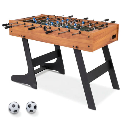 Folding Foosball Table 4ft x 2ft Competition-Sized Soccer Table with 2 Balls and Slide Scorers-Natural - Natural - Game