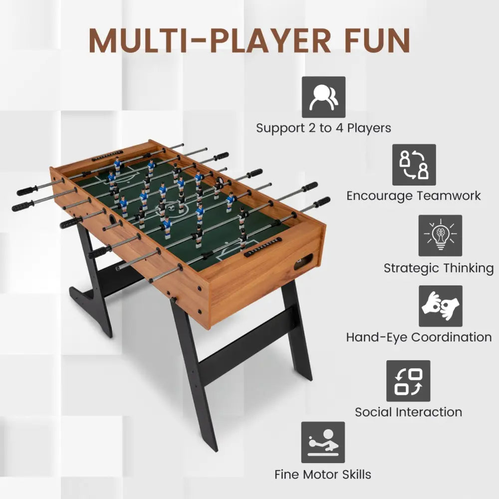 Folding Foosball Table 4ft x 2ft Competition-Sized Soccer Table with 2 Balls and Slide Scorers-Natural - Natural - Game
