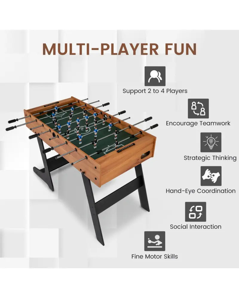 Folding Foosball Table 4ft x 2ft Competition-Sized Soccer Table with 2 Balls and Slide Scorers-Natural - Natural - Game