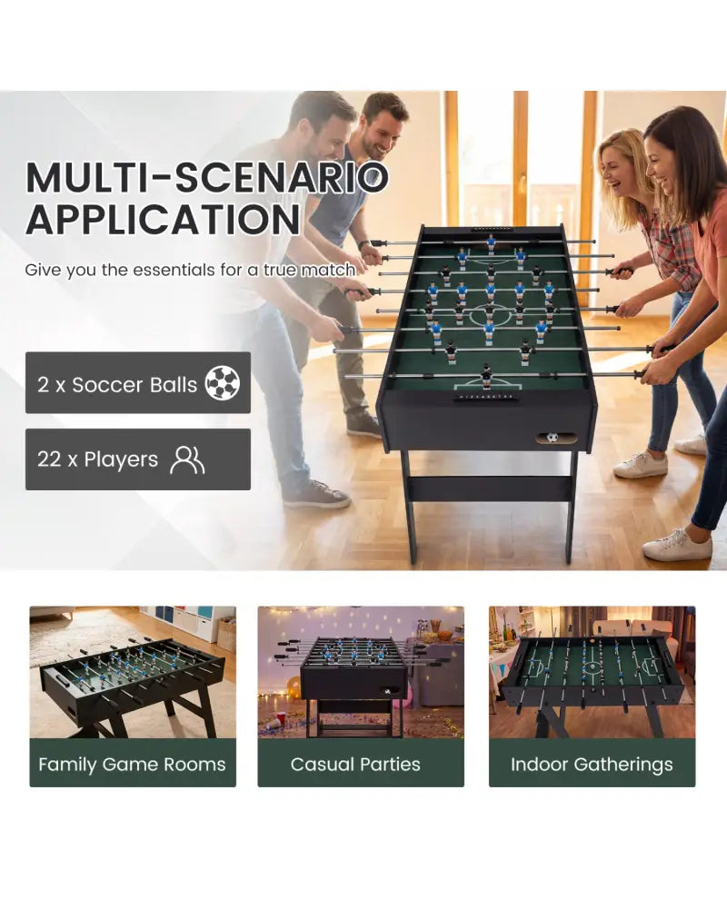 Folding Foosball Table 4ft x 2ft Competition-Sized Soccer Table with 2 Balls and Slide Scorers-Black - Black - Game Room