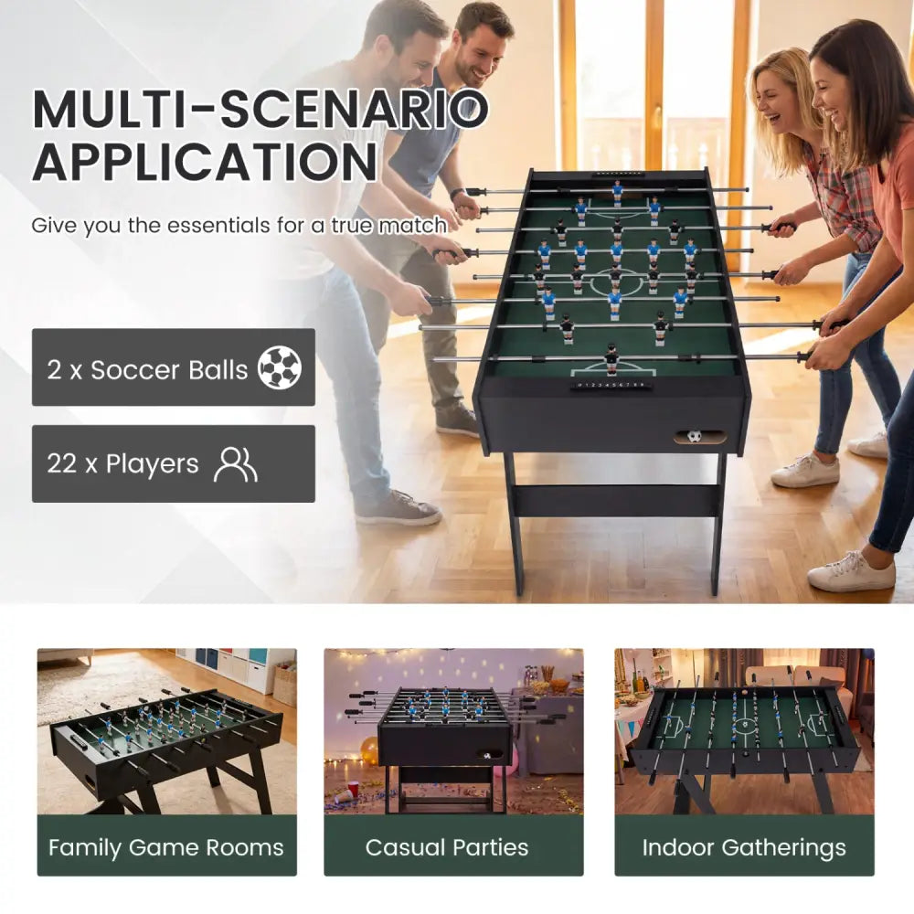 Folding Foosball Table 4ft x 2ft Competition-Sized Soccer Table with 2 Balls and Slide Scorers-Black - Black - Game Room
