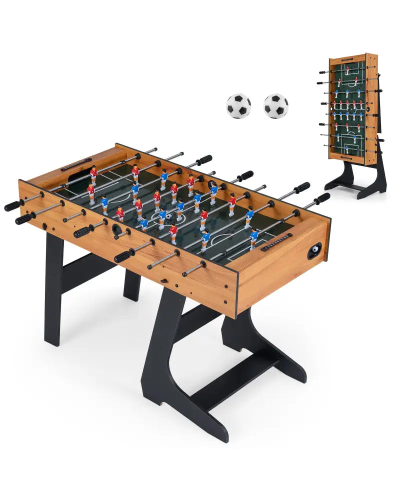 Folding Foosball Table with 22 Players and Slide Scorers Space-Saving Game Table-Natural - Natural - Game Room