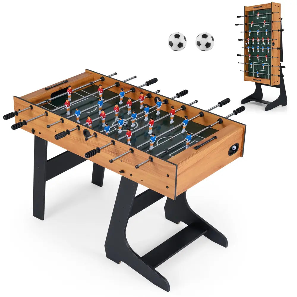 Folding Foosball Table with 22 Players and Slide Scorers Space-Saving Game Table-Natural - Natural - Game Room