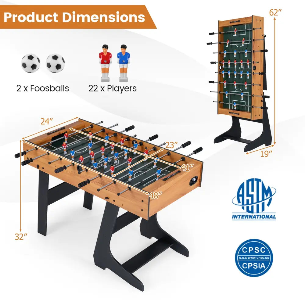 Folding Foosball Table with 22 Players and Slide Scorers Space-Saving Game Table-Natural - Natural - Game Room