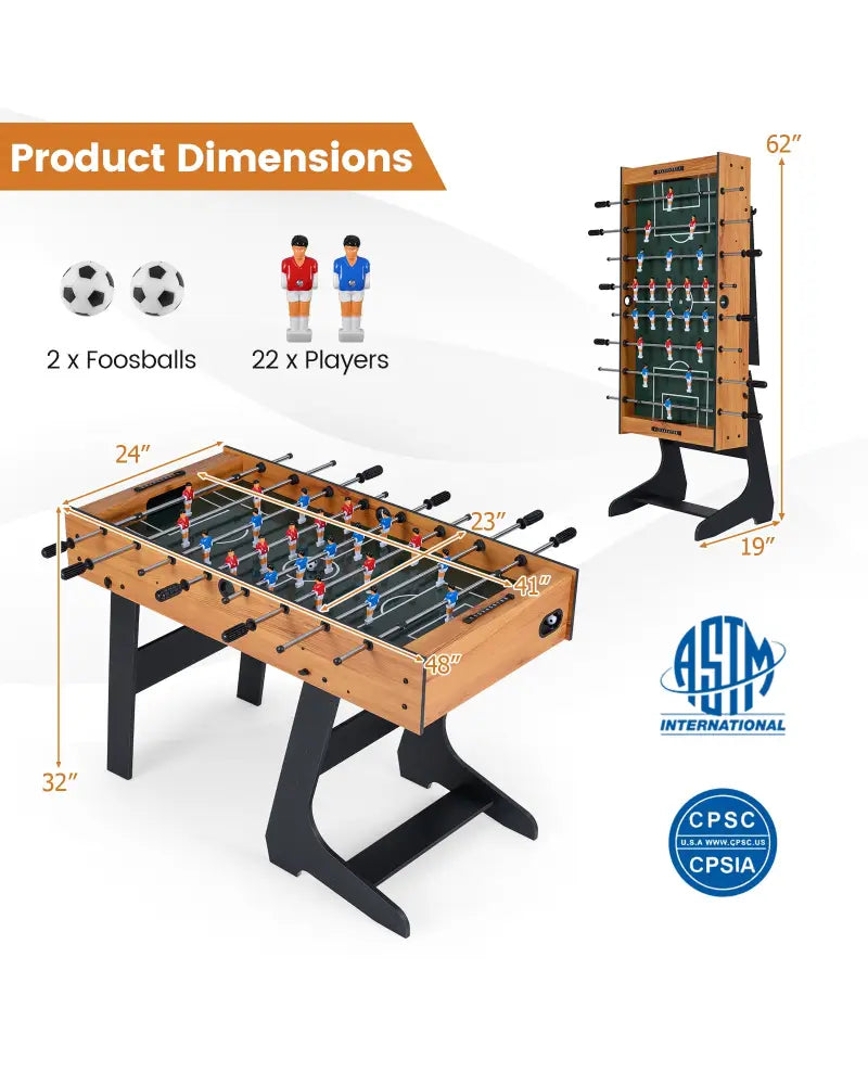 Folding Foosball Table with 22 Players and Slide Scorers Space-Saving Game Table-Natural - Natural - Game Room