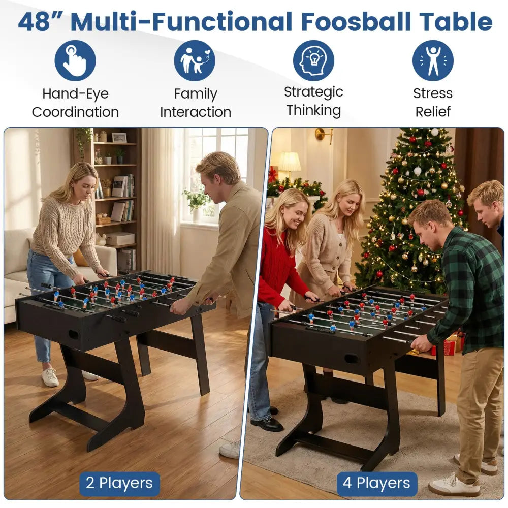 Folding Foosball Table with 22 Players and Slide Scorers Space-Saving Game Table-Black - Black - Game Room