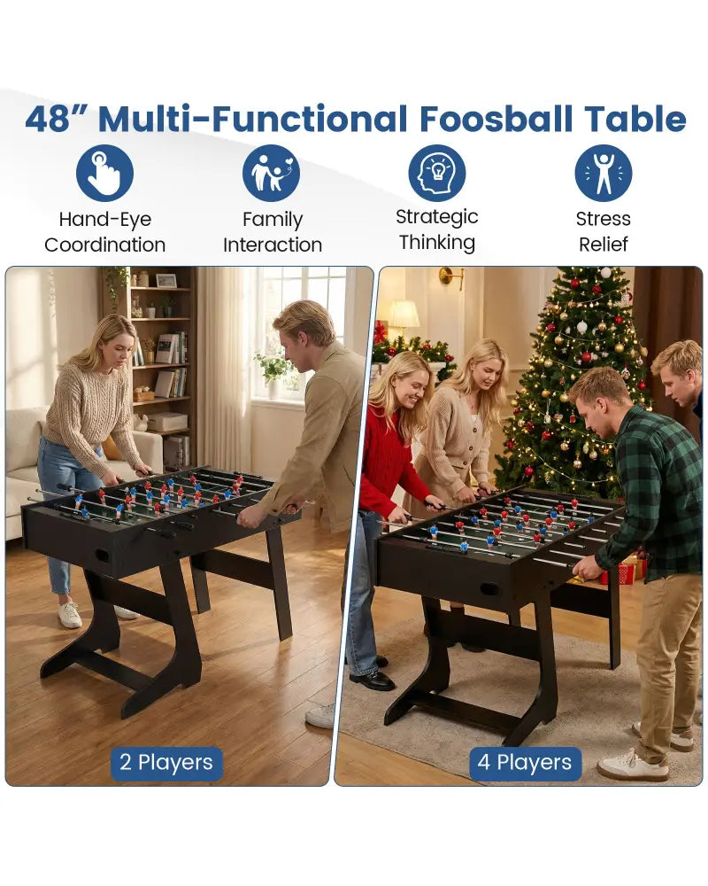 Folding Foosball Table with 22 Players and Slide Scorers Space-Saving Game Table-Black - Black - Game Room