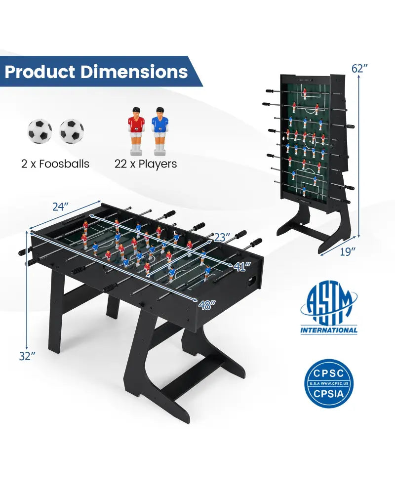 Folding Foosball Table with 22 Players and Slide Scorers Space-Saving Game Table-Black - Black - Game Room