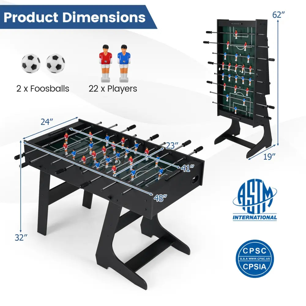 Folding Foosball Table with 22 Players and Slide Scorers Space-Saving Game Table-Black - Black - Game Room