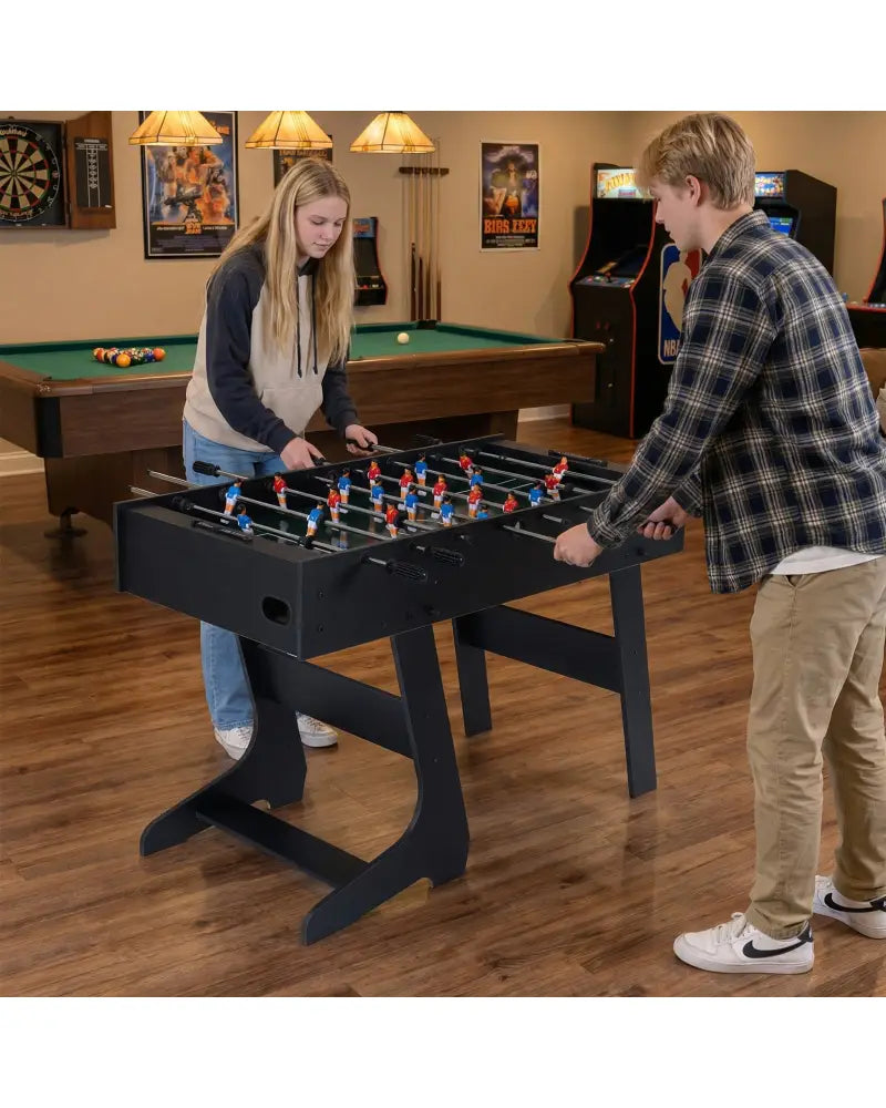 Folding Foosball Table with 22 Players and Slide Scorers Space-Saving Game Table-Black - Black - Game Room