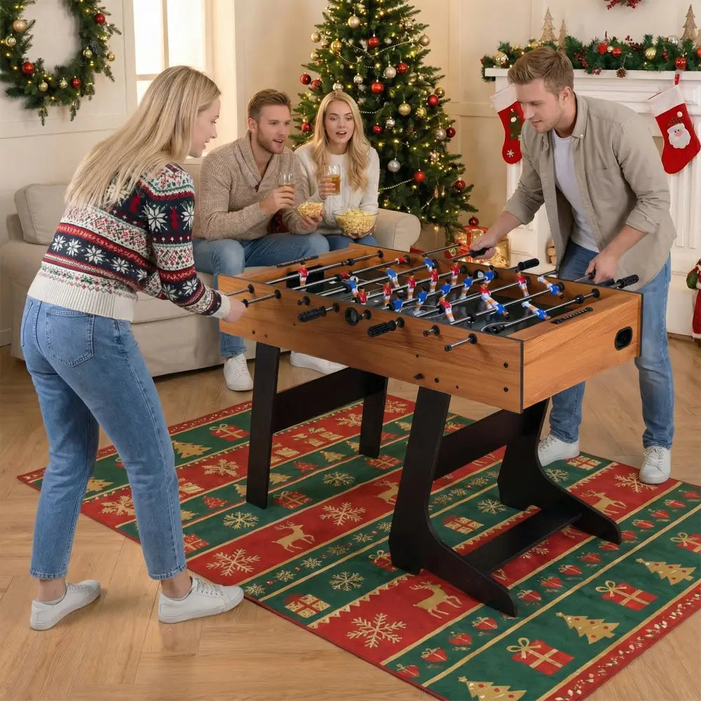 Folding Foosball Table with 22 Players and Slide Scorers Space-Saving Game Table-Natural - Natural - Game Room