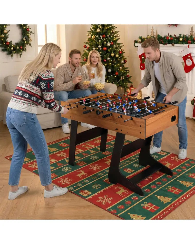 Folding Foosball Table with 22 Players and Slide Scorers Space-Saving Game Table-Natural - Natural - Game Room