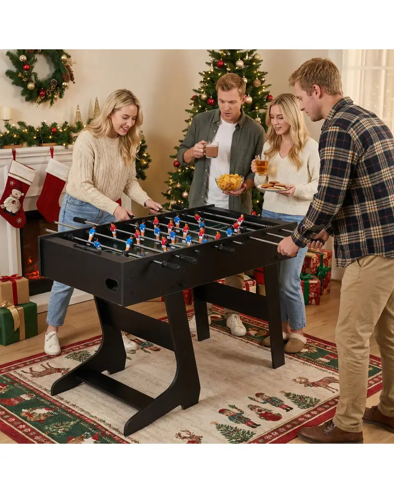 Folding Foosball Table with 22 Players and Slide Scorers Space-Saving Game Table-Black - Black - Game Room