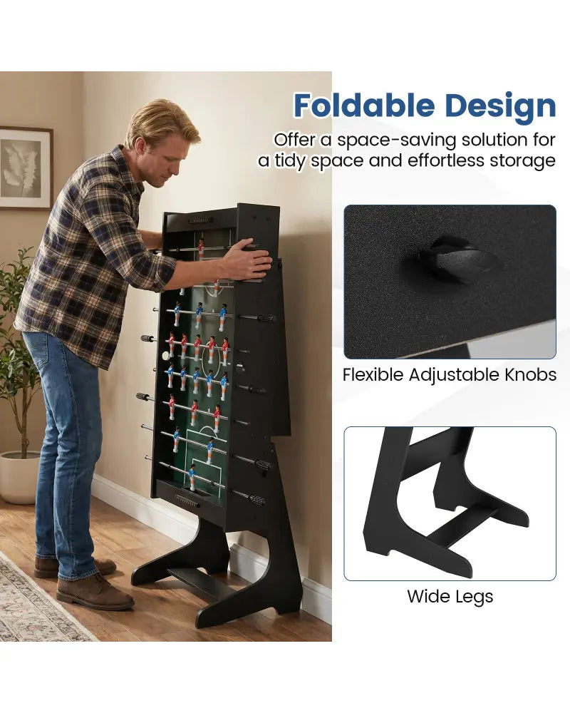 Folding Foosball Table with 22 Players and Slide Scorers Space-Saving Game Table-Black - Black - Game Room