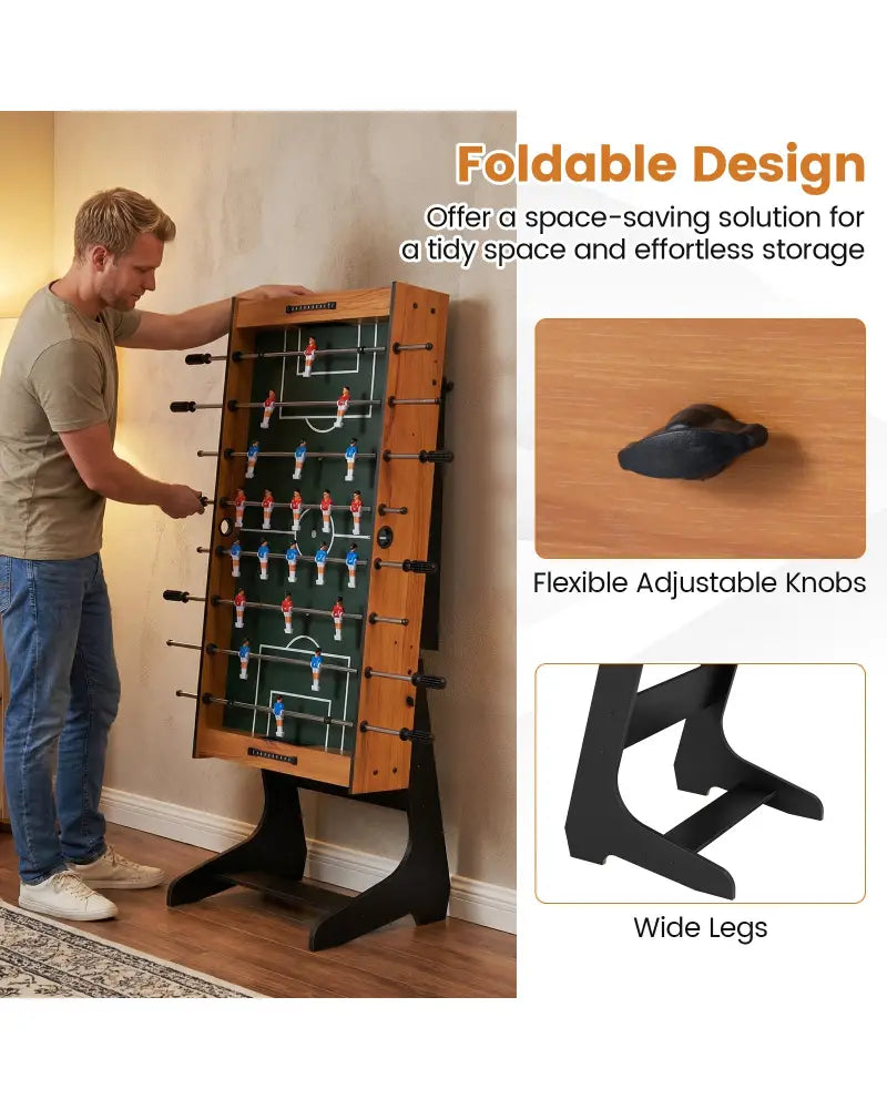 Folding Foosball Table with 22 Players and Slide Scorers Space-Saving Game Table-Natural - Natural - Game Room