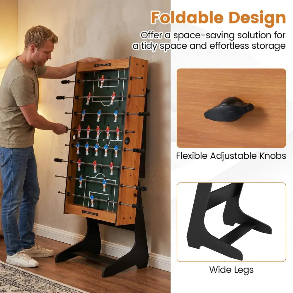 Folding Foosball Table with 22 Players and Slide Scorers Space-Saving Game Table-Natural - Natural - Game Room