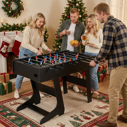 Folding Foosball Table with 22 Players and Slide Scorers Space-Saving Game Table-Black - Black - Game Room