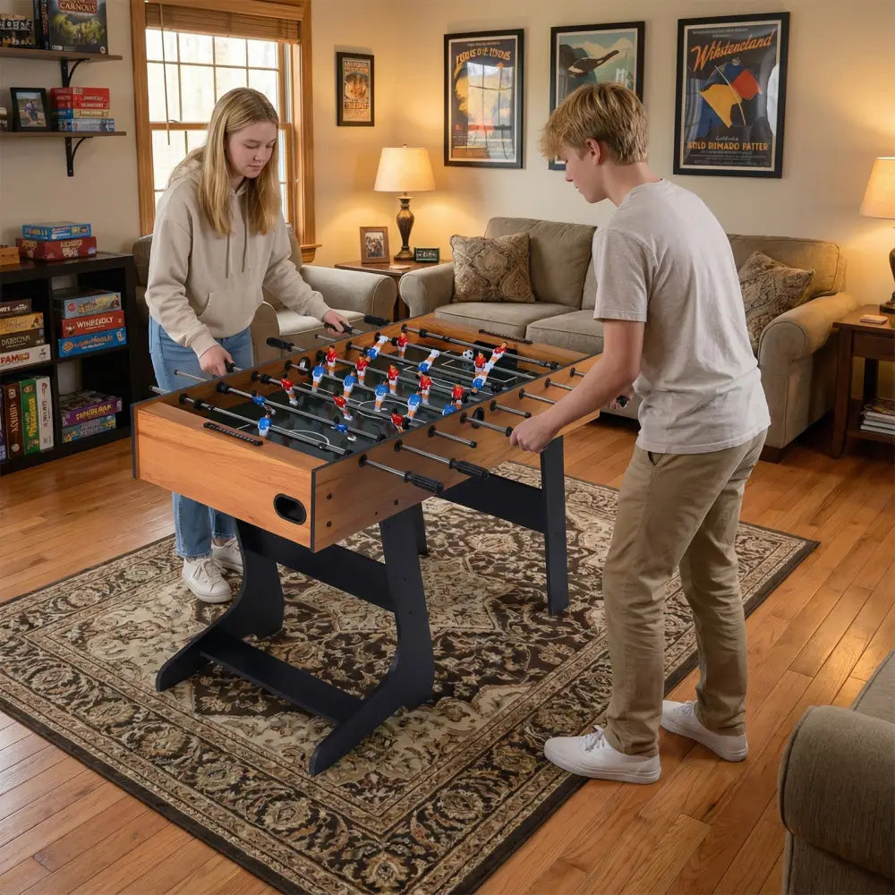 Folding Foosball Table with 22 Players and Slide Scorers Space-Saving Game Table-Natural - Natural - Game Room