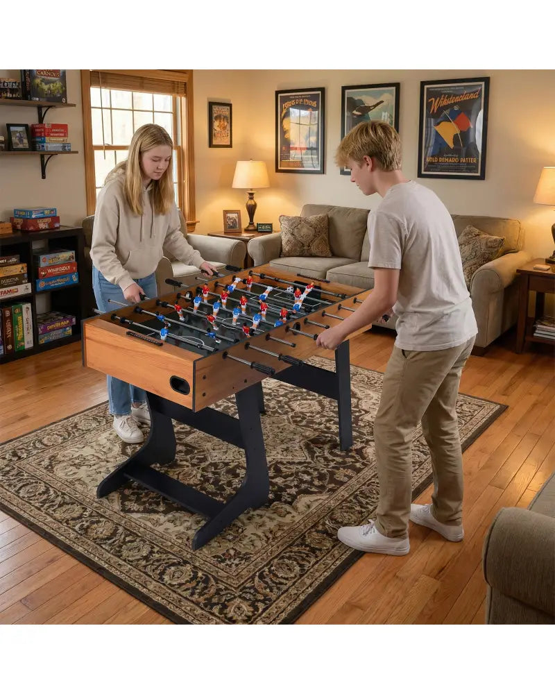 Folding Foosball Table with 22 Players and Slide Scorers Space-Saving Game Table-Natural - Natural - Game Room