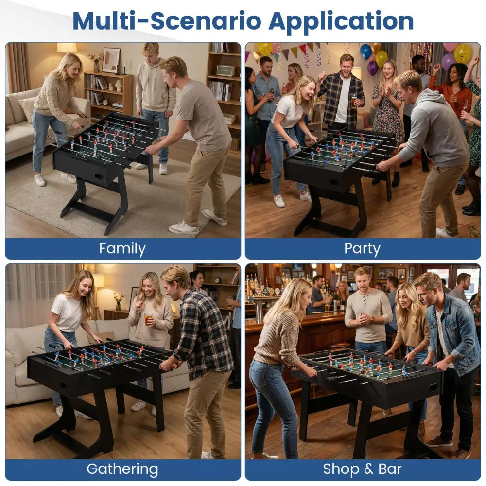 Folding Foosball Table with 22 Players and Slide Scorers Space-Saving Game Table-Black - Black - Game Room