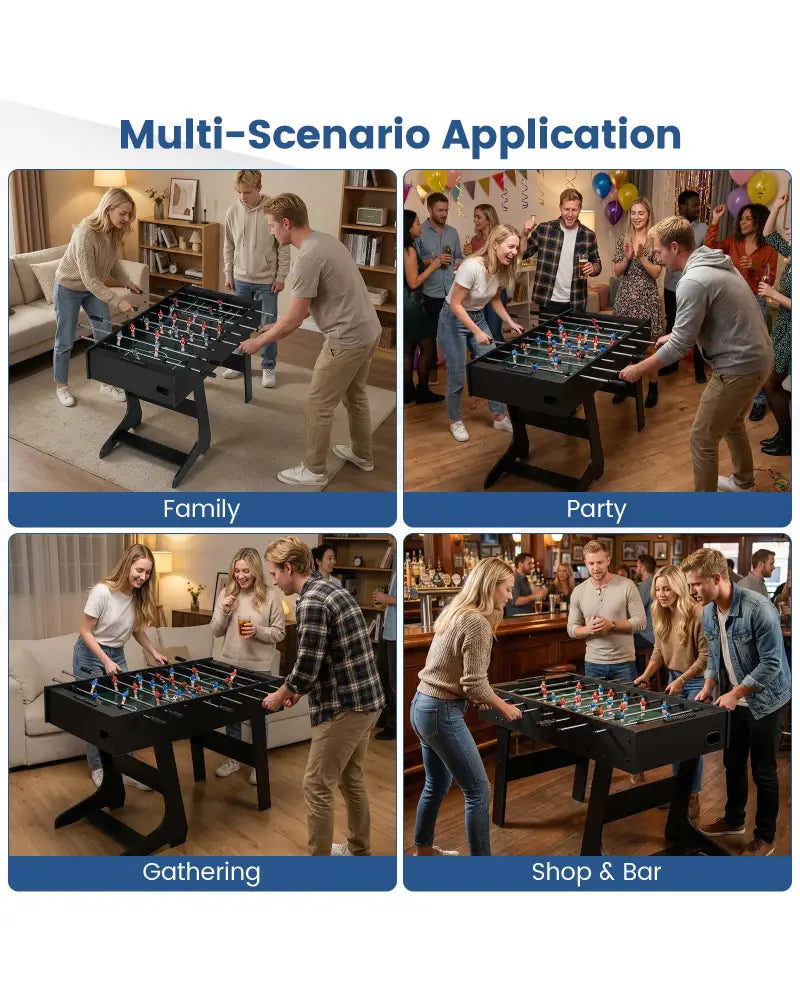 Folding Foosball Table with 22 Players and Slide Scorers Space-Saving Game Table-Black - Black - Game Room