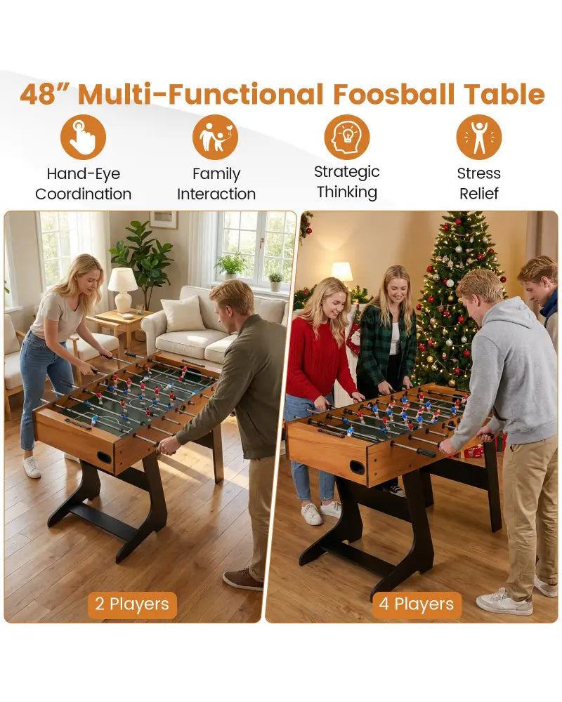 Folding Foosball Table with 22 Players and Slide Scorers Space-Saving Game Table-Natural - Natural - Game Room