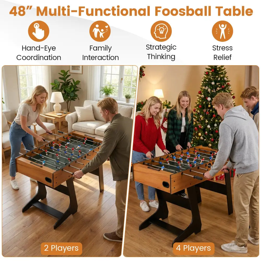 Folding Foosball Table with 22 Players and Slide Scorers Space-Saving Game Table-Natural - Natural - Game Room