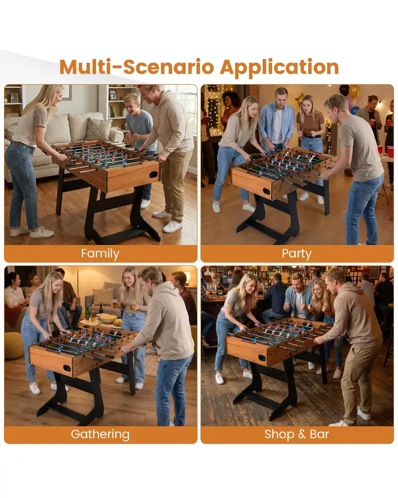 Folding Foosball Table with 22 Players and Slide Scorers Space-Saving Game Table-Natural - Natural - Game Room
