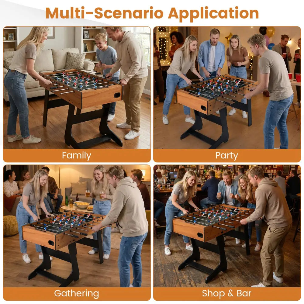 Folding Foosball Table with 22 Players and Slide Scorers Space-Saving Game Table-Natural - Natural - Game Room