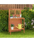 Folding Garden Potting Bench with 2-tier Storage Shelves and Teak Oil Finish for Garden Yard Balcony - Natural